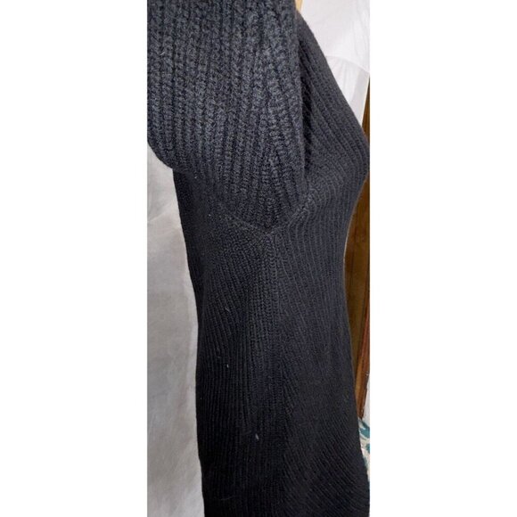 Aritzia Wilfred Sweater Dress Large Cable Knit 100% Merino Wool V Neck Black - Picture 11 of 13